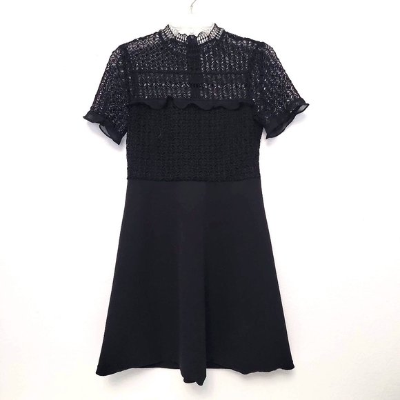 Zara Dresses & Skirts - Zara Black Lace / Ruffle Top Zip Back Fit & Flare Dress Size Small